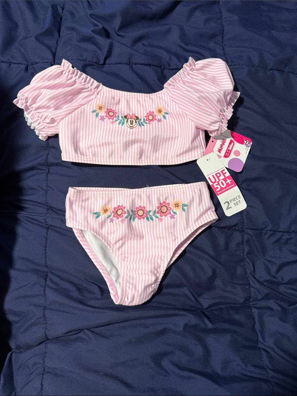 Disney Pink Striped Floral Minnie Two-Piece Bikini